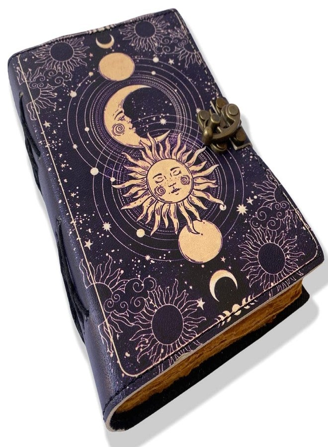 YOJO Celestial Sun & Moon Handmade Vintage Leather Journal Deckle Edge Paper, Blank Spell Book of Shadows grimoire Journal, Gift for him her with 200 Pages - Image 1